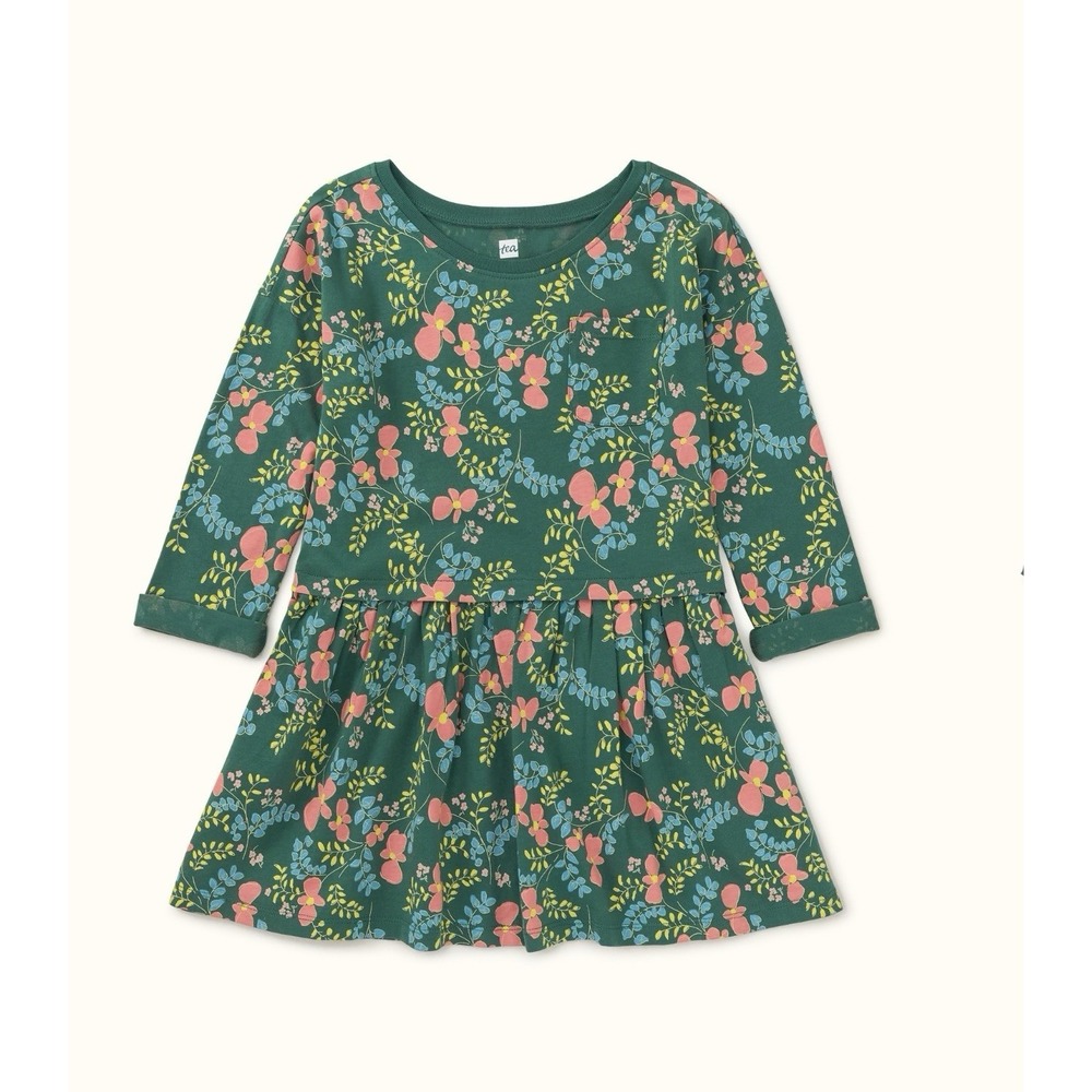 NEW! Tea Collection Printed Pocket Play Dress Date Palm Floral Green Girls SZ 4